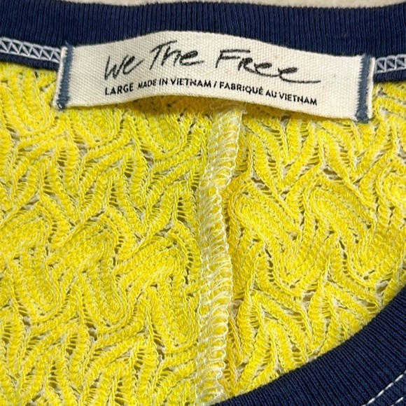Free People Washed Blue Yellow Combo  Knit Detail Top We The Free Size L - Picture 6 of 8